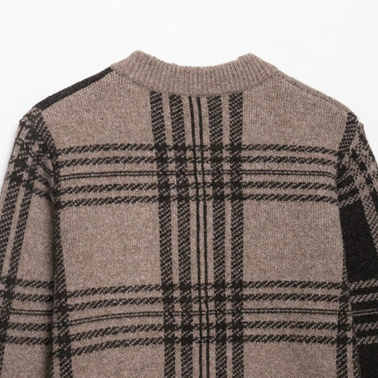 Damen lässige Karostrickjacke mit Knopfverschluss R&B