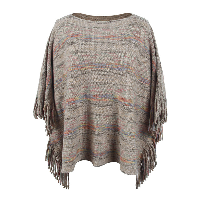 Damen kuscheliger Poncho mit fransigen Details R&B
