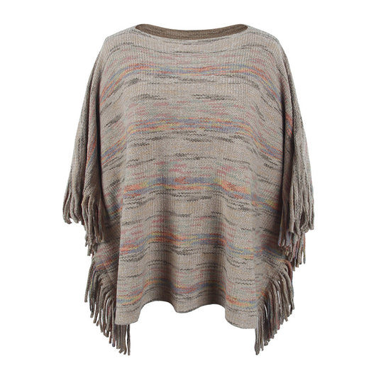 Damen kuscheliger Poncho mit fransigen Details R&B