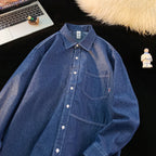 Herren Denim Longsleeve Hemd mit klassischem Button-Down-Kragen R&B