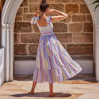 Damen Maxikleid mit schmeichelndem Smock-Oberteil und verspielten Trägern