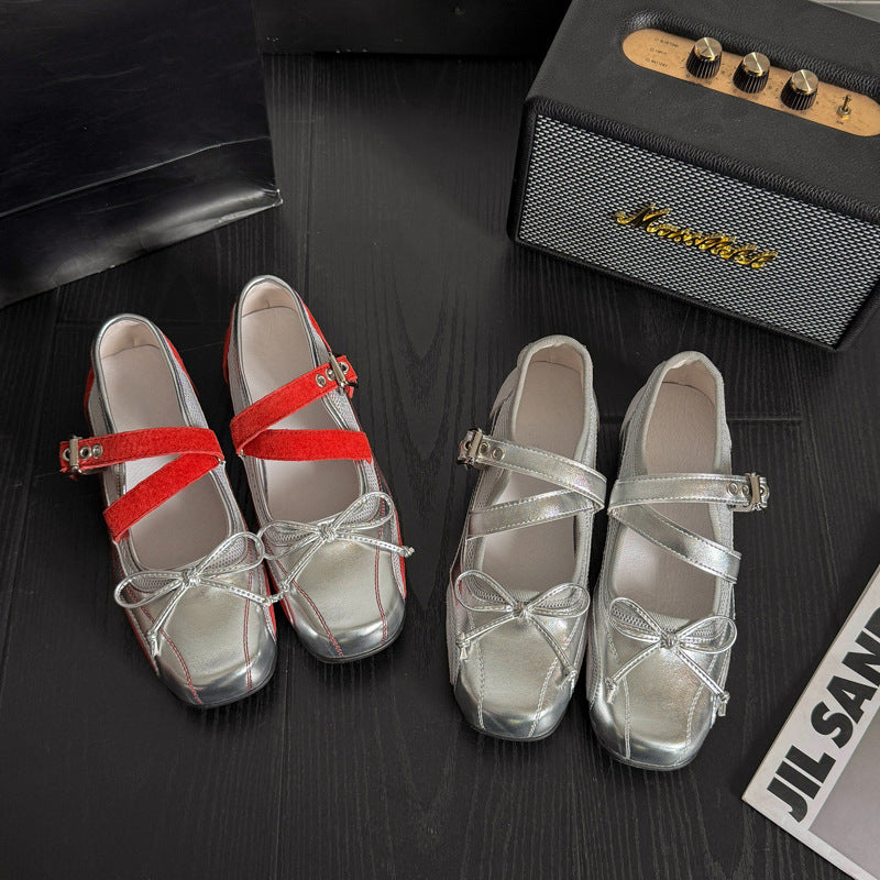 Damen Ballerinas mit stylischem Riemchen und elegantem Metallic-Design R&B