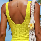 Damen Einteiliger Badeanzug mit V-Ausschnitt und strukturiertem Design R&B