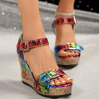 Damen Wedge-Sandalen mit buntem Riemendesign und komfortabler Fußbettgestaltung R&B