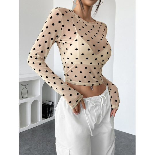 Damen Transparente Langarmbluse mit Punkten R&B