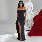 Damen Elegantes Off-Shoulder Abendkleid mit hohem Schlitz und tailliertem Schnitt R&B