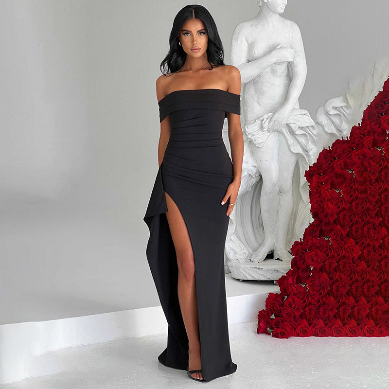 Damen Elegantes Off-Shoulder Abendkleid mit hohem Schlitz und tailliertem Schnitt R&B