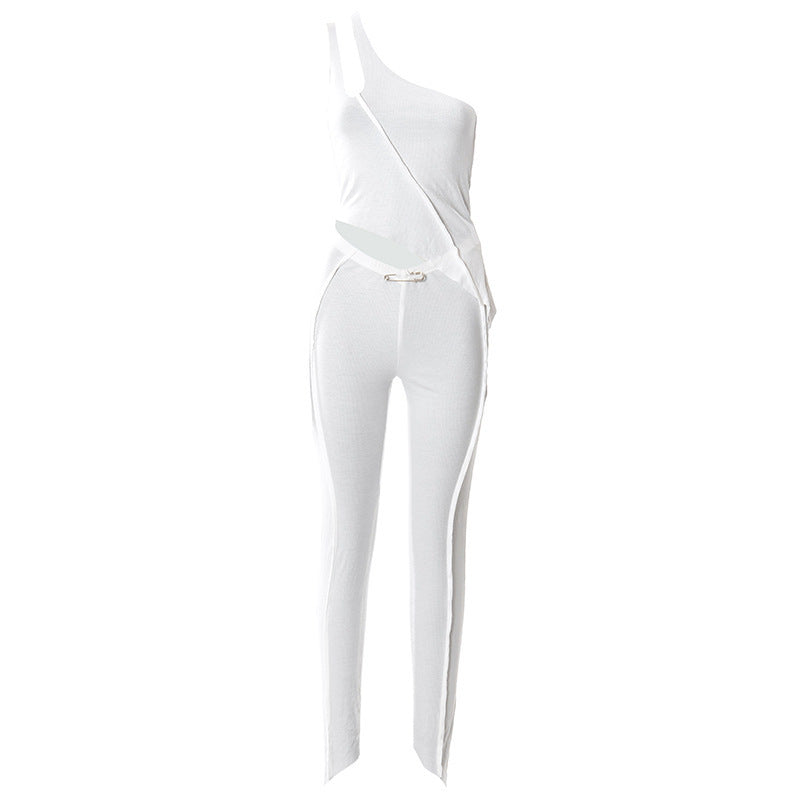 Damen asymmetrischer Jumpsuit mit modischem Cut-Out und eleganter Taillierung R&B