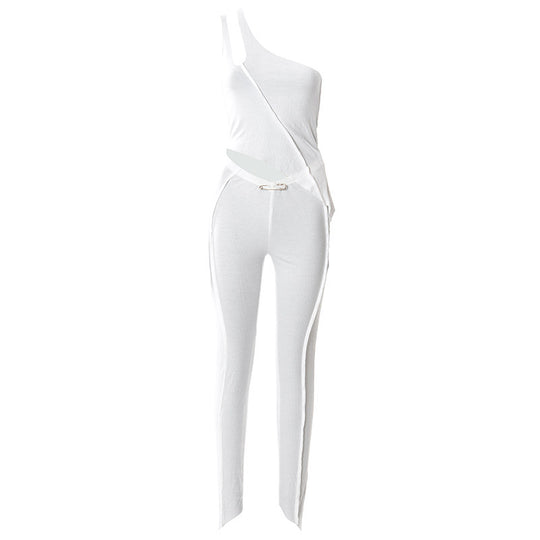 Damen asymmetrischer Jumpsuit mit modischem Cut-Out und eleganter Taillierung R&B