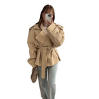 Damen Elegante oversized Trenchjacke mit Gürtel und strukturierten Ärmeln R&B