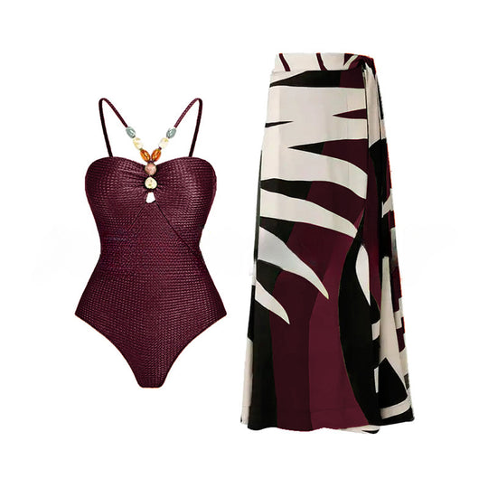 Damen Einteiliger Badeanzug mit modischen Schmuckdetails R&B