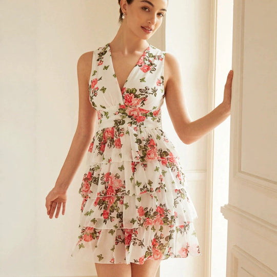 Damen Sommerliches Kleid mit Rüschen und floralem Muster R&B