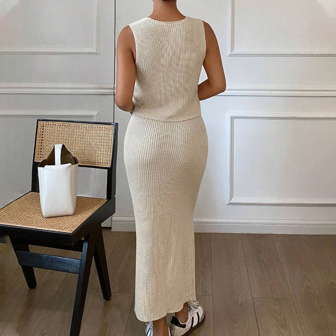 Damen 2-Teiliges Strickset mit modischen Knopfdetails und floralem Design R&B