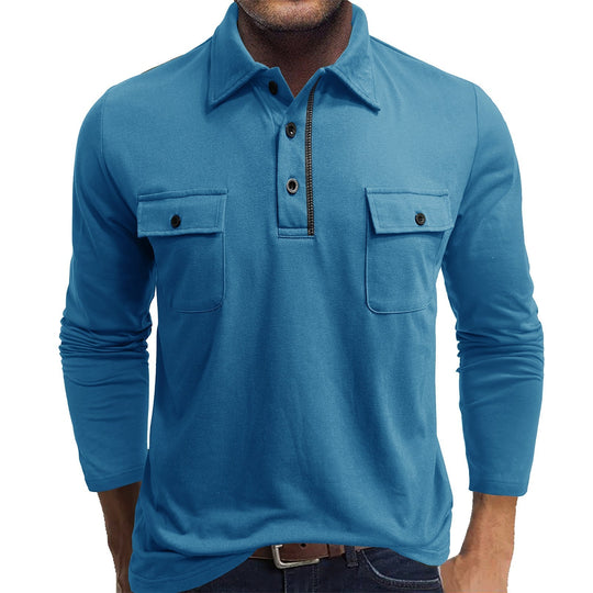 R&B | Poloshirts Baumwollmischung Reguläre Passform Lange Ärmel Klappentaschen