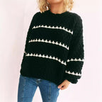 Damen Grobstrickpullover mit kontrastierenden Streifen R&B