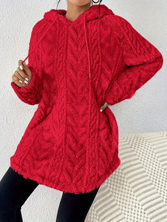 Damen Flauschiger Kapuzenpullover mit Zopfdesign R&B