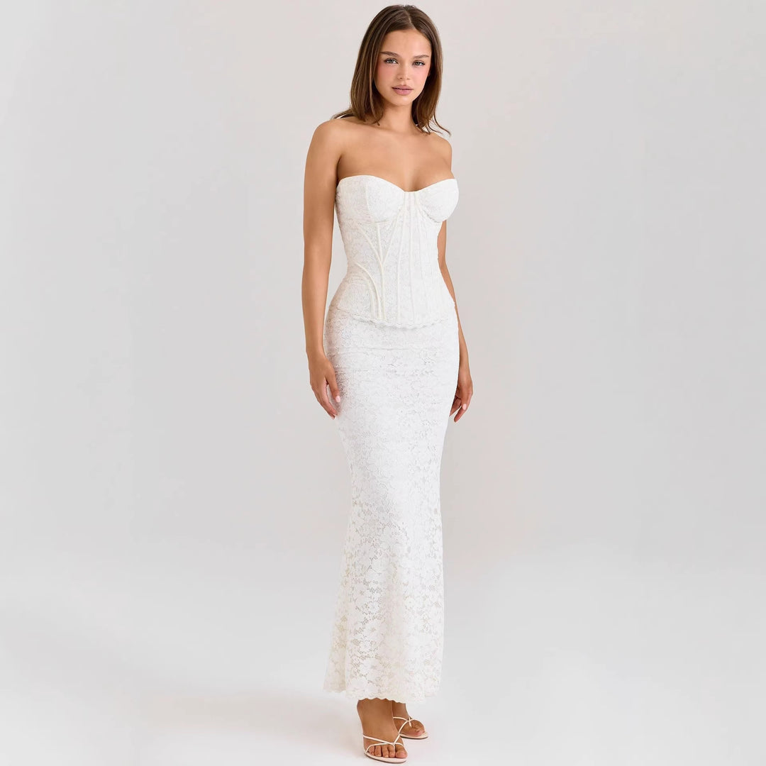 Damen nan zweiteiliges Spitzen-Corsagen-Set mit verstärktem Bustier und figurbetontem Mermaid-Rock R&B