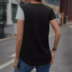 Damen kurzärmliges T-Shirt mit asymmetrischem Design und Knopfdetails R&B