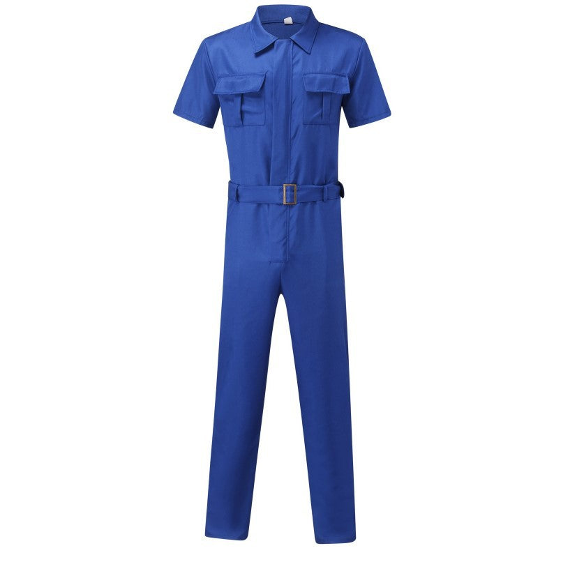 Herren nan Kurzarm-Arbeits-Overall mit Taillengürtel und Brusttaschen R&B