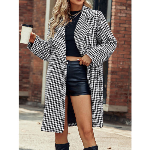 Damen Eleganter Übergangs-Mantel mit Hahnentrittmuster R&B