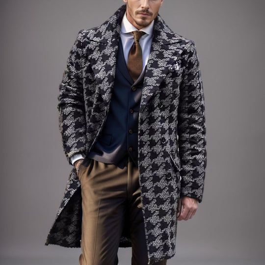 Herren eleganter Mantel im Hahnentrittmuster R&B