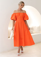 Damen Maxikleid mit schulterfreier Silhouette und voluminösen Ärmeln R&B