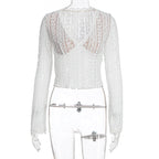 Damen Spitzenbluse mit transparentem Design und langen Ärmeln R&B