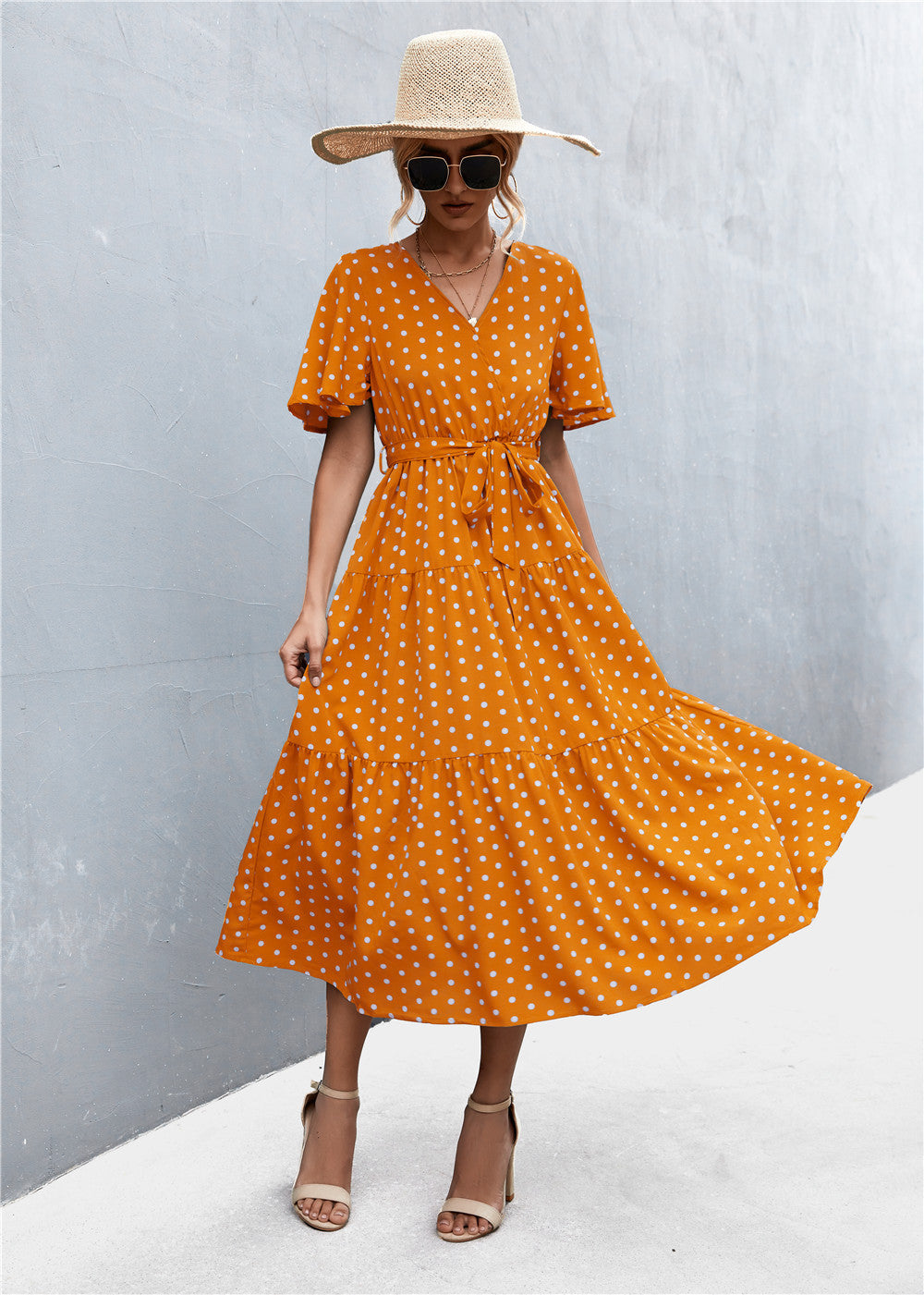 Damen Midikleid mit taillierter Schnürung und voluminösem Rock R&B