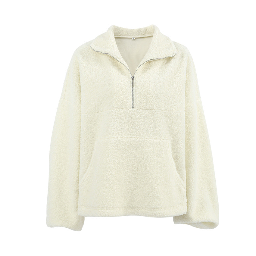 Damen Fleece-Pullover mit hohem Kragen und seitlichen Taschen R&B