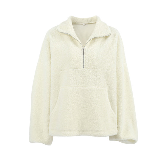 Damen Fleece-Pullover mit hohem Kragen und seitlichen Taschen R&B
