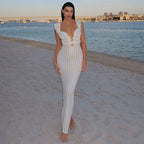 Damen Elegantes Maxikleid mit tiefem V-Ausschnitt und Rüschendetails R&B