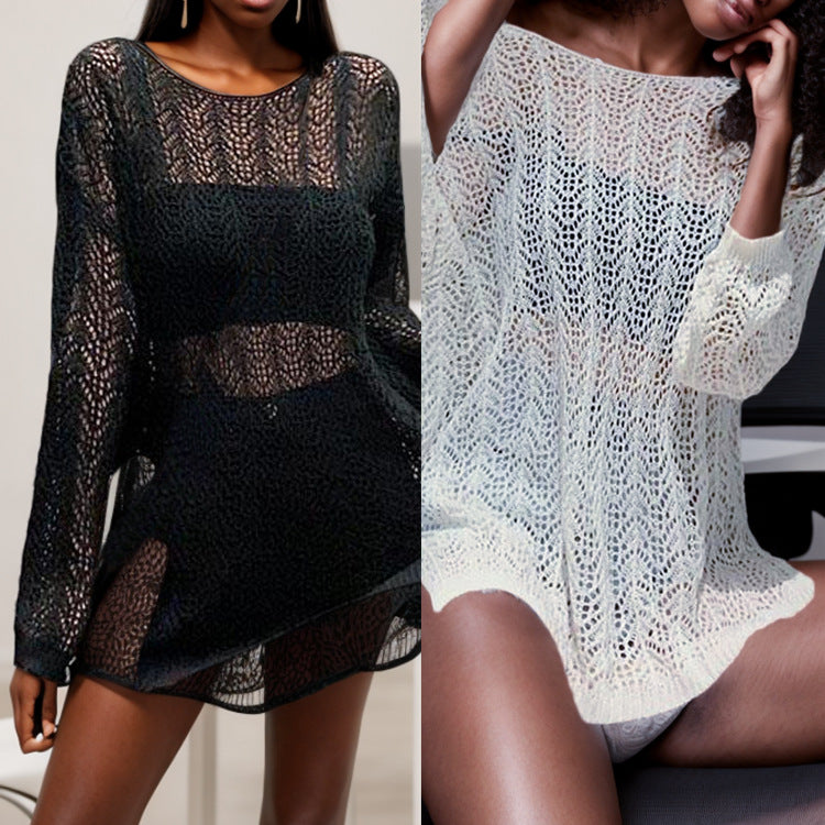 Damen luftiger Strickpullover mit elegantem Lochmuster R&B