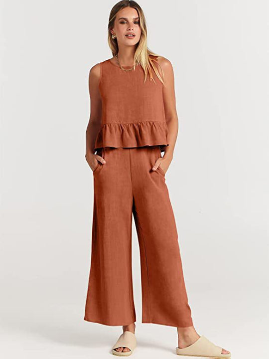 Damen Lässiger Peplum-Jumper mit weit geschnittenen Hosen R&B