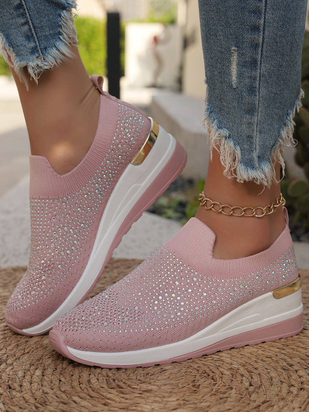 Damen modische und komfortable Sneakers mit Glitzer-Applikationen R&B