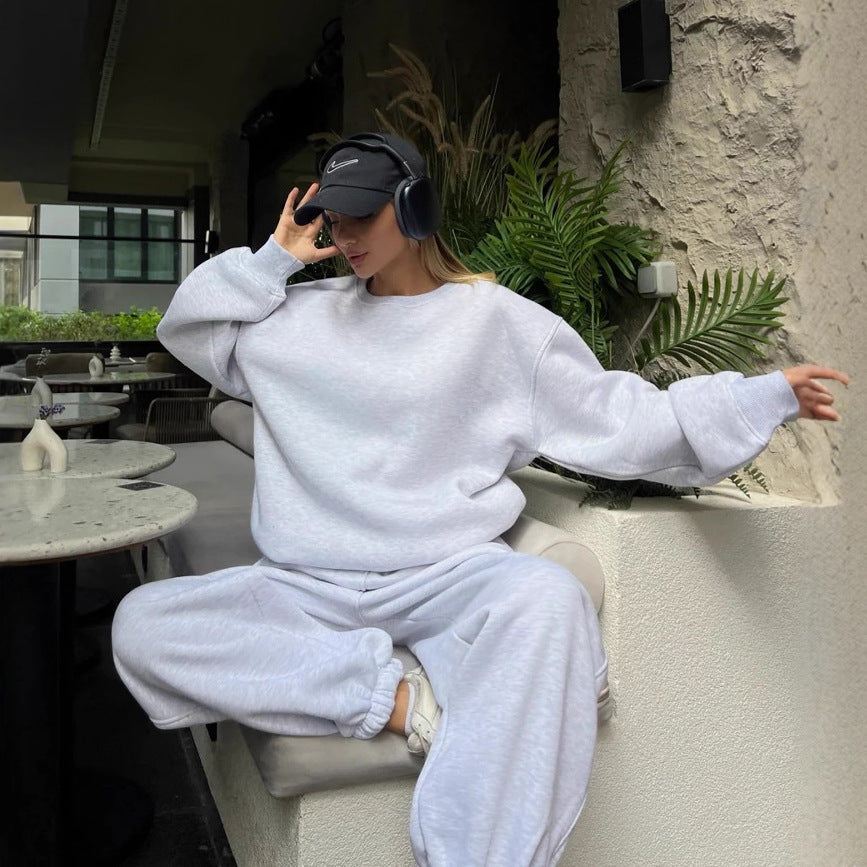Damen komfortables und modisches Oversized-Loungewear-Set mit Kordelzug und elastischen Bündchen R&B
