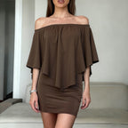 Damen Off-Shoulder Minikleid mit voluminösem Oberteil R&B