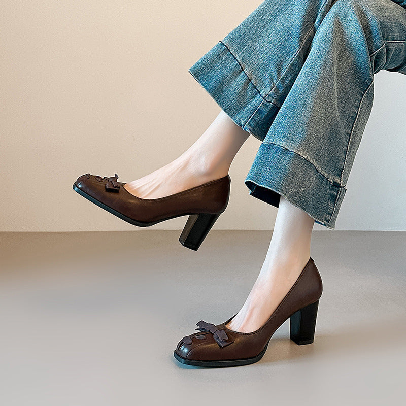 Damen elegante Blockabsatz-Pumps mit dekorativem Schleifenakzent