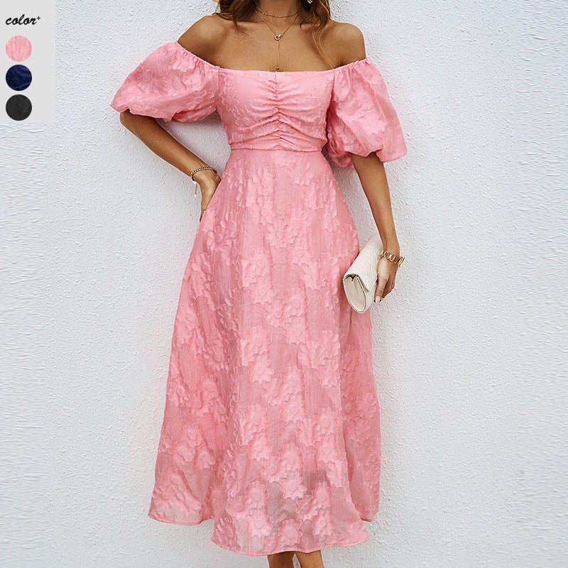 Damen Maxikleid mit schulterfreiem Design und voluminösen Puffärmeln R&B