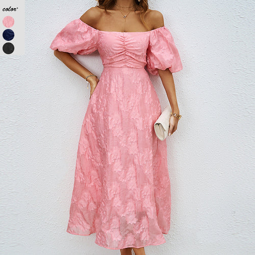 Damen Maxikleid mit schulterfreiem Design und voluminösen Puffärmeln R&B