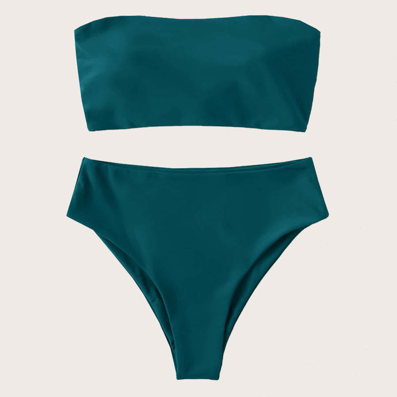 Damen Bikini-Set mit bandeau Oberteil und hohem Taillenslip R&B