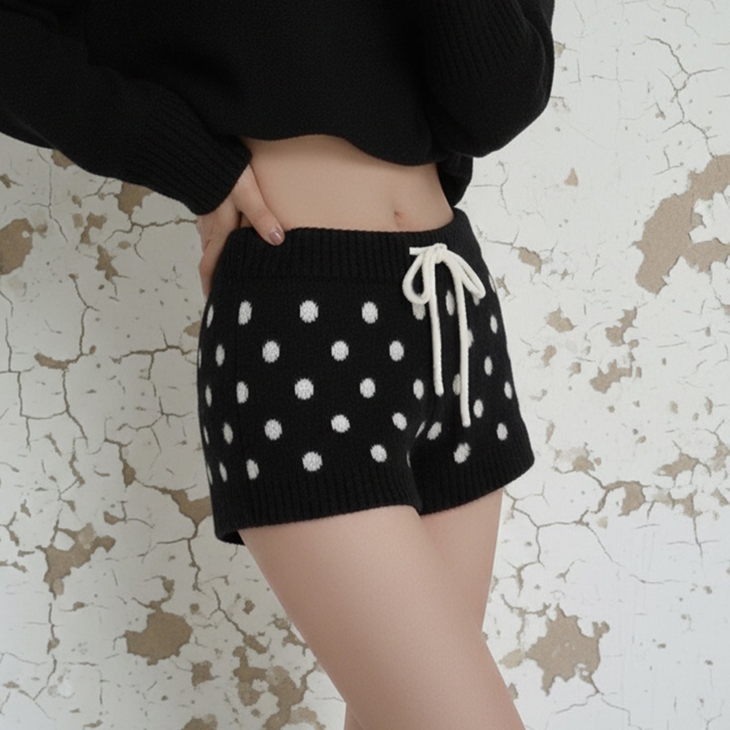 Damen Sportliche Kurze Hose mit gepunktetem Design und verstellbarem Bund R&B
