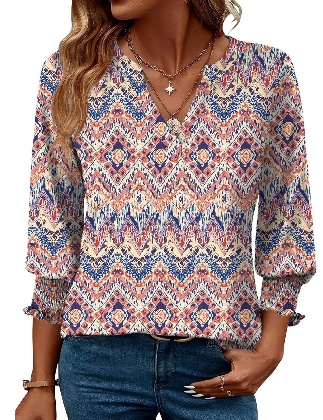 Damen modische Bluse mit verspieltem Paisleymuster und Rüschendetails R&B