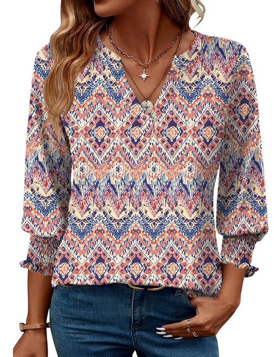 Damen modische Bluse mit verspieltem Paisleymuster und Rüschendetails R&B