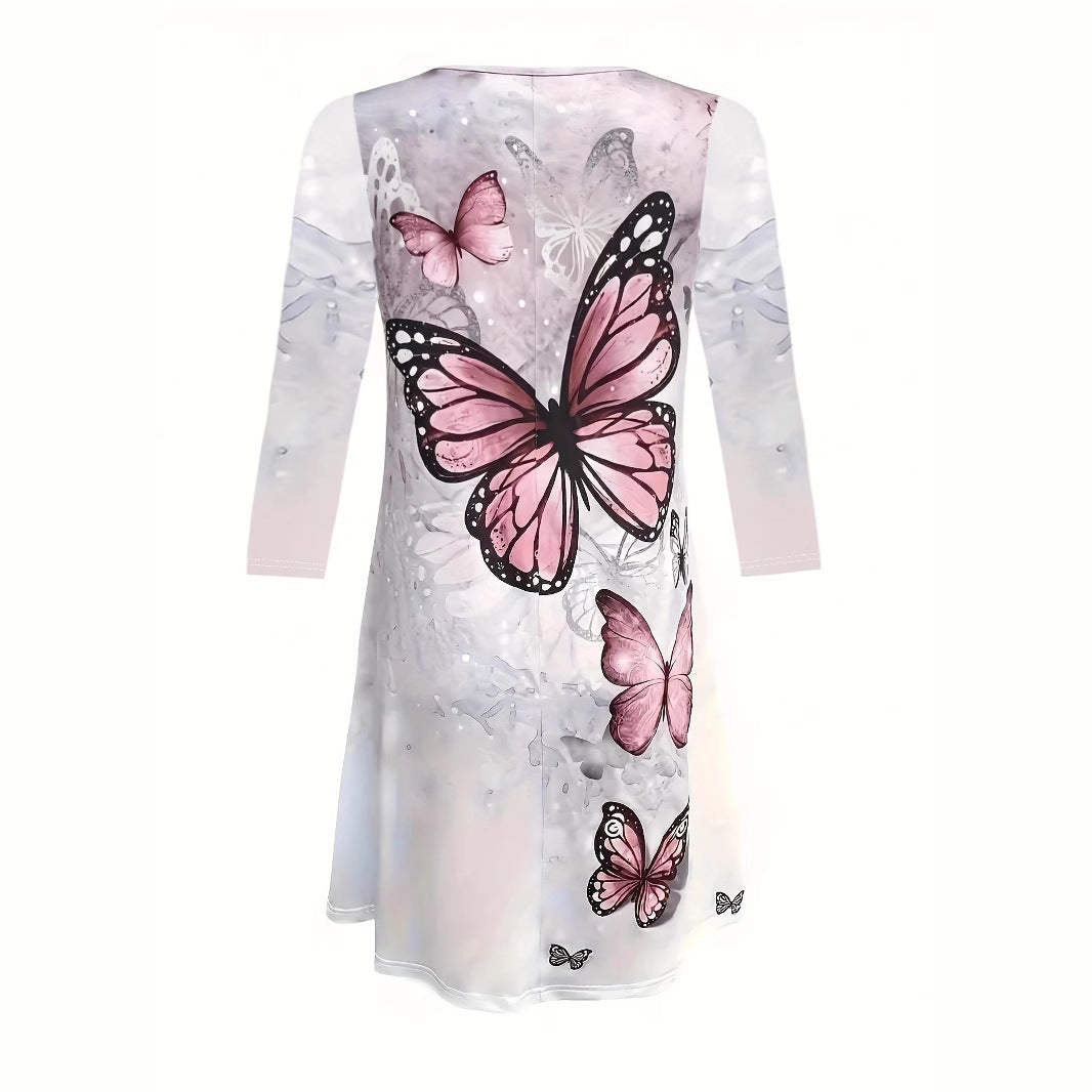 Damen Freizeitkleid mit floralem Schmetterlingsdesign und lockerer Passform R&B
