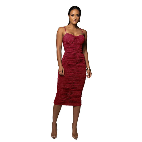 Damen figurbetontes Midikleid mit Raffungen und schimmerndem Effekt R&B