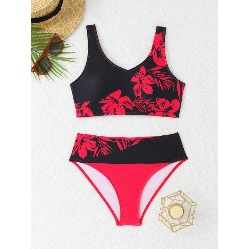 Damen Bikini-Set mit hohem Bund und floralem Muster R&B