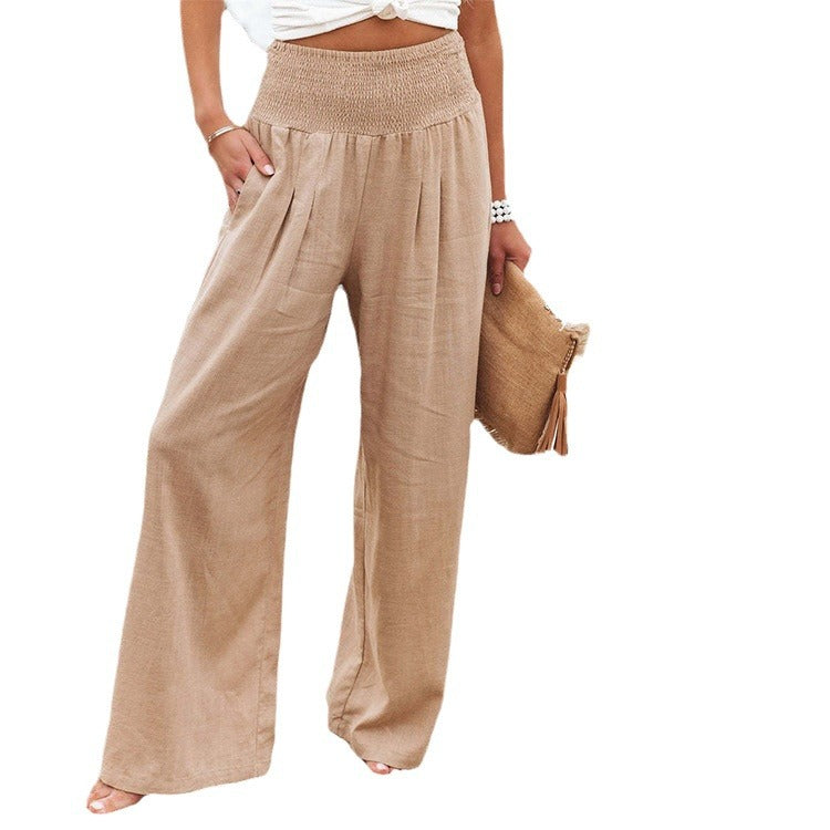 Damen Weit geschnittene Sommerhose mit elastischem Bund und eleganten Falten R&B