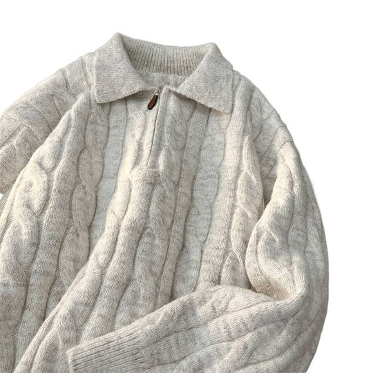 Damen Hochwertiger Strickpullover mit kurzem Reißverschluss und klassischem Kragen R&B