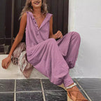 Damen Lässiger Jumpsuit mit Kapuze und Knopfdetails R&B