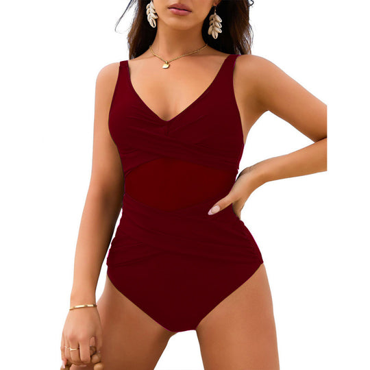 Damen Einteiler Badeanzug mit stylischem Wickel-Design und figurformenden Einsätzen R&B